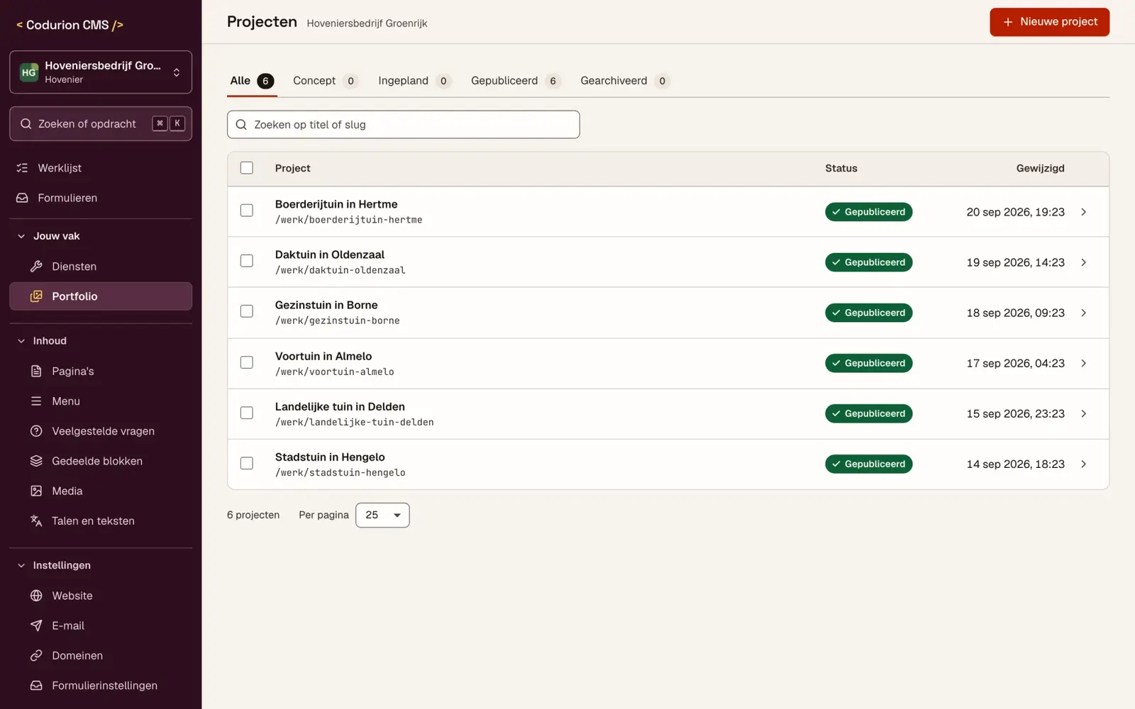 Branchesjabloon hovenier: een portfolio van projecten