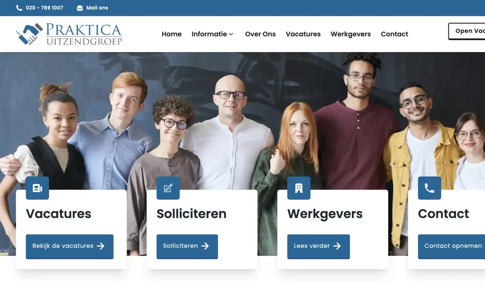 De vorige website van Praktica Uitzendgroep